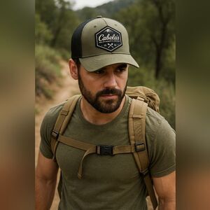Cabela’s Olive Green Trucker Hat Mesh Back Outdoor Hiking Cap Adjustable Activew